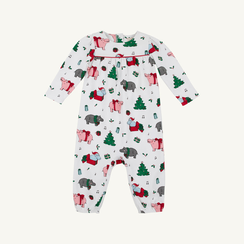 Long Sleeve Penny's Playsuit - I Want a Hippopotamus with Richmond Red