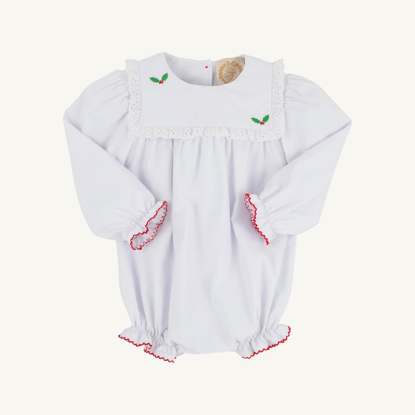 Long Sleeve Bea Louise Bubble - Worth Avenue White with Richmond Red & Holly Embroidery