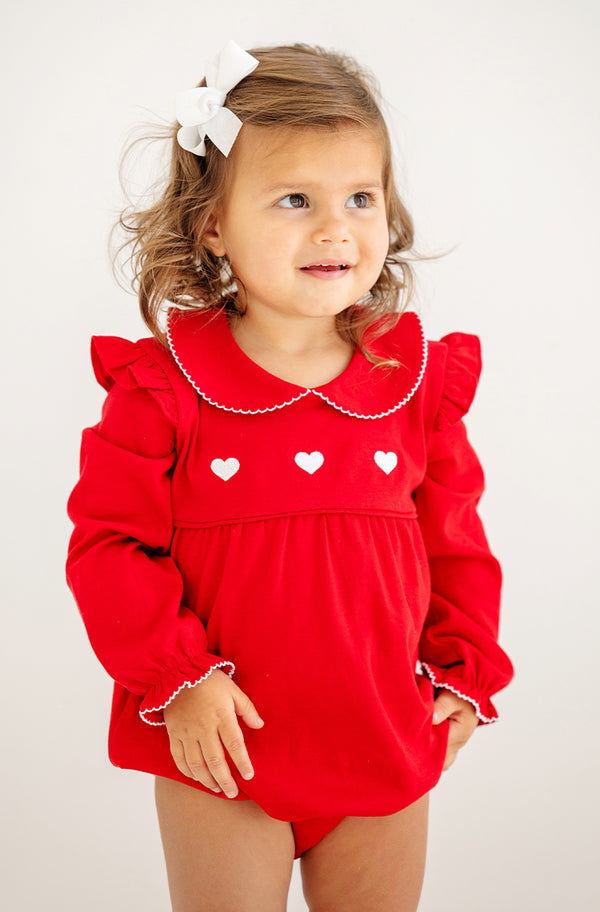 Long Sleeve Biltmore Bubble - Richmond Red with Worth Avenue White & Heart Embroidery