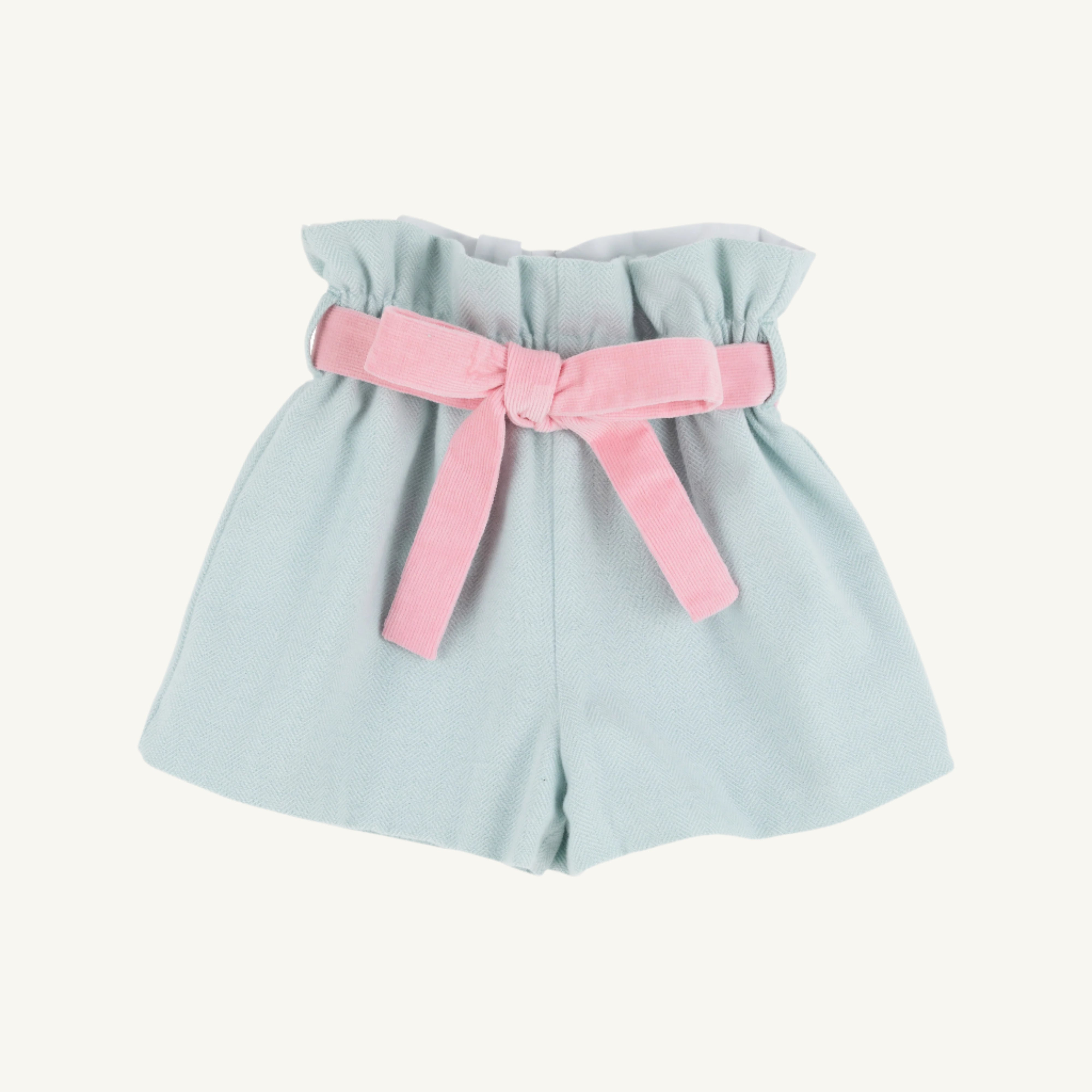 Maddie Bea Bag Shorts - Old Greenwich Green Herringbone with Sandpearl Pink