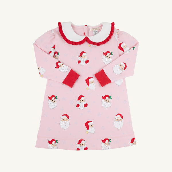 Maude's Ruffle Cassidy Comfy Crewneck Dress - Dear Santa (Palm Beach Pink) with Worth Avenue White & Richmond Red