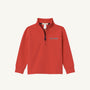 The Beaufort Bonnet Company Ole Miss Hayword Half-Zip in Ole Miss Red with Nantucket Navy features a blue and white embroidered logo on the left chest, making it the perfect long-sleeve pullover for layering on game day; shown against a plain white background.