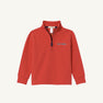 The Beaufort Bonnet Company Ole Miss Hayword Half-Zip in Ole Miss Red with Nantucket Navy features a blue and white embroidered logo on the left chest, making it the perfect long-sleeve pullover for layering on game day; shown against a plain white background.