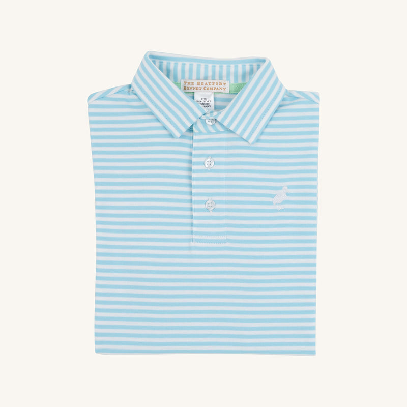 Prim & Proper Polo - Brookline Blue Stripe with Worth Avenue White Stork