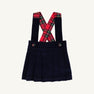 Pearl Prep Skirt in Society Prep Plaid featuring navy pleated fabric and crisscross Nantucket Navy corduroy suspender straps.