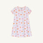 Introducing the Tennessee Polly Play Dress - Victory in Orange with Palm Beach Pink by The Beaufort Bonnet Company: a short-sleeved, white dress crafted from soft Pima Cotton Knit, featuring peach trim and decorated with repeating orange flags, pink and blue icons, and orange T letters for a winning look.