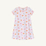 Introducing the Tennessee Polly Play Dress - Victory in Orange with Palm Beach Pink by The Beaufort Bonnet Company: a short-sleeved, white dress crafted from soft Pima Cotton Knit, featuring peach trim and decorated with repeating orange flags, pink and blue icons, and orange T letters for a winning look.