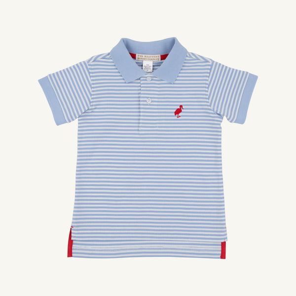 Prim & Proper Polo & Onesie - Beale Street Blue Stripe with Richmond Red Stork