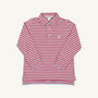 Long Sleeve Prim & Proper Polo & Onesie - Sumner County Stripe (Barrington Blue) with Keeneland Khaki Stork, featuring long sleeves, red, white, and blue horizontal stripes, and a small stork embroidery on the chest.