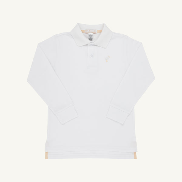 Long Sleeve Prim & Proper Polo & Onesie - Worth Avenue White with Multicolor Stork