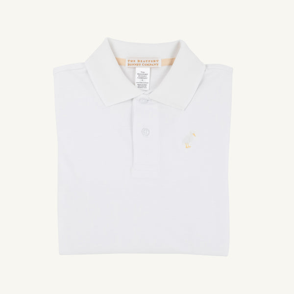 Long Sleeve Prim & Proper Polo & Onesie - Worth Avenue White with Multicolor Stork