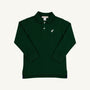 The Beaufort Bonnet Company’s Long Sleeve Prim & Proper Polo in Grier Green with a collar, three white buttons, and a small Palmetto Pearl stork logo on the left chest is displayed on a plain light background.