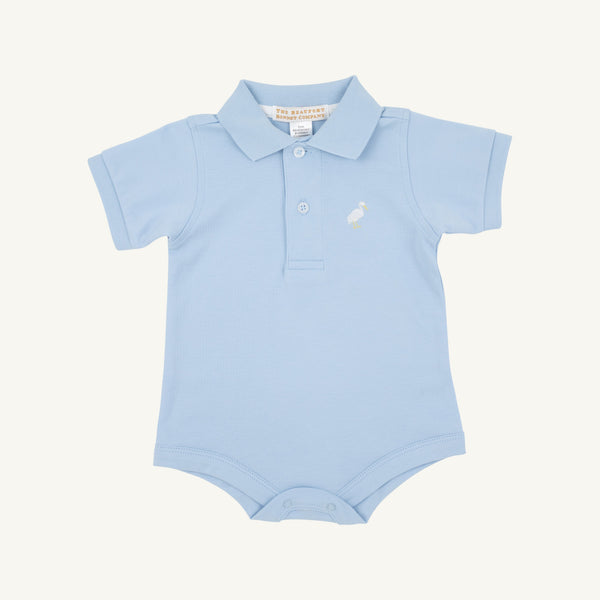 Prim & Proper Polo & Onesie - Beale Street Blue with Multicolor Stork