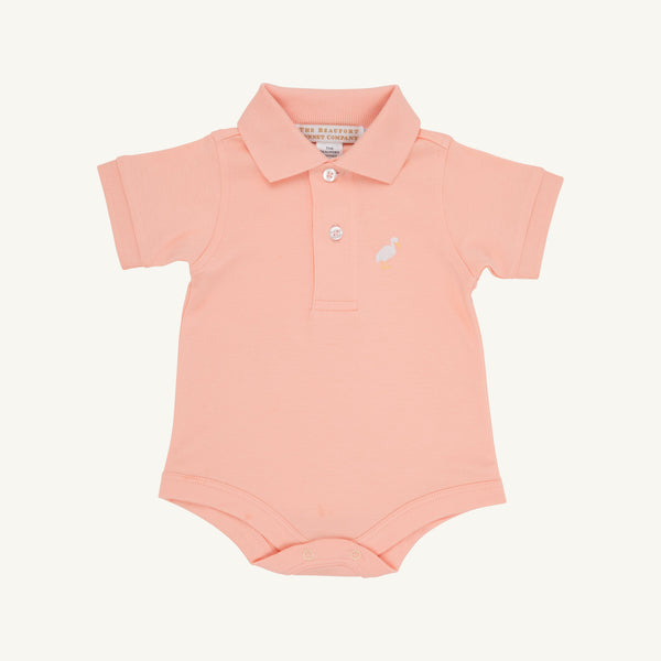 Prim & Proper Polo & Onesie - Pompano Peach with Multicolor Stork