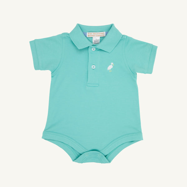 Prim & Proper Polo & Onesie - Turks Teal with Multicolor Stork