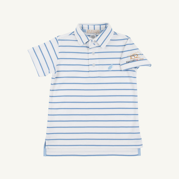 Prim & Proper Polo & Onesie - Sunrise Blvd. Blue Stripe with Beale Street Blue Stork