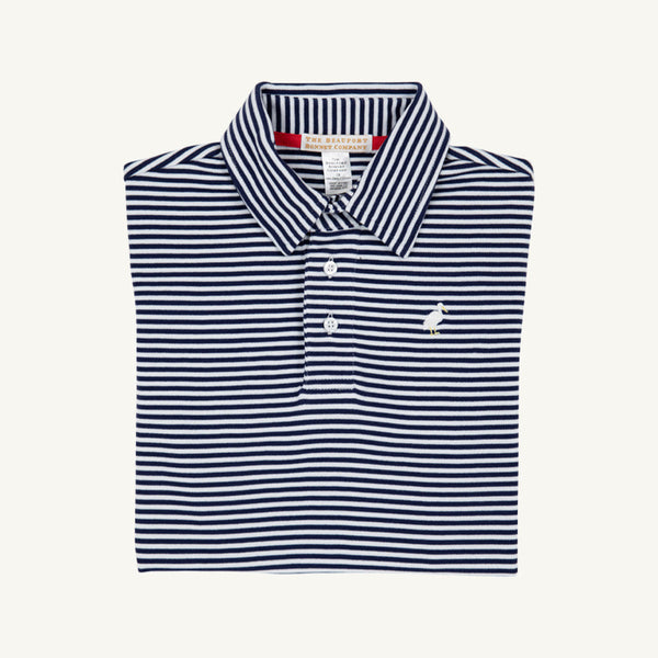 Prim & Proper Polo & Onesie - Nantucket Navy Stripe with Multicolor Stork