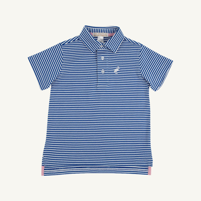 Prim & Proper Polo & Onesie - Rockefeller Royal Stripe with Worth Avenue White Stork