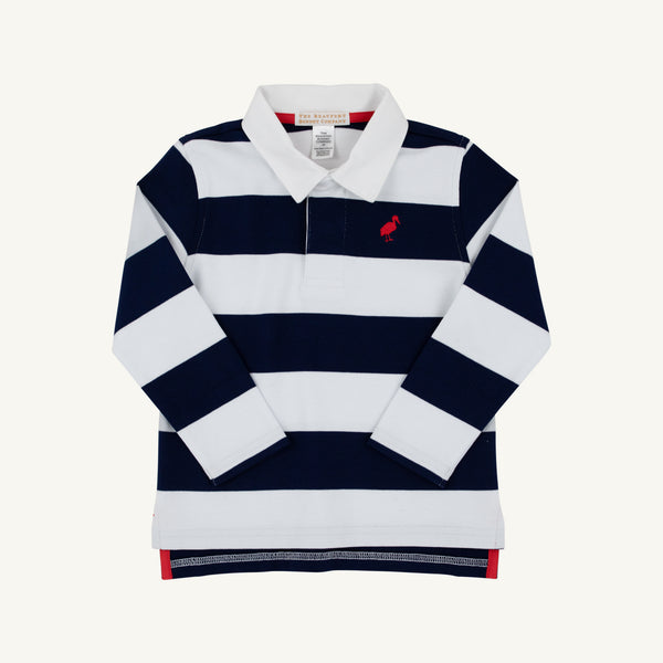Rollin's Rugby Shirt - Nantucket Navy Stripe with Richmond Red Stork