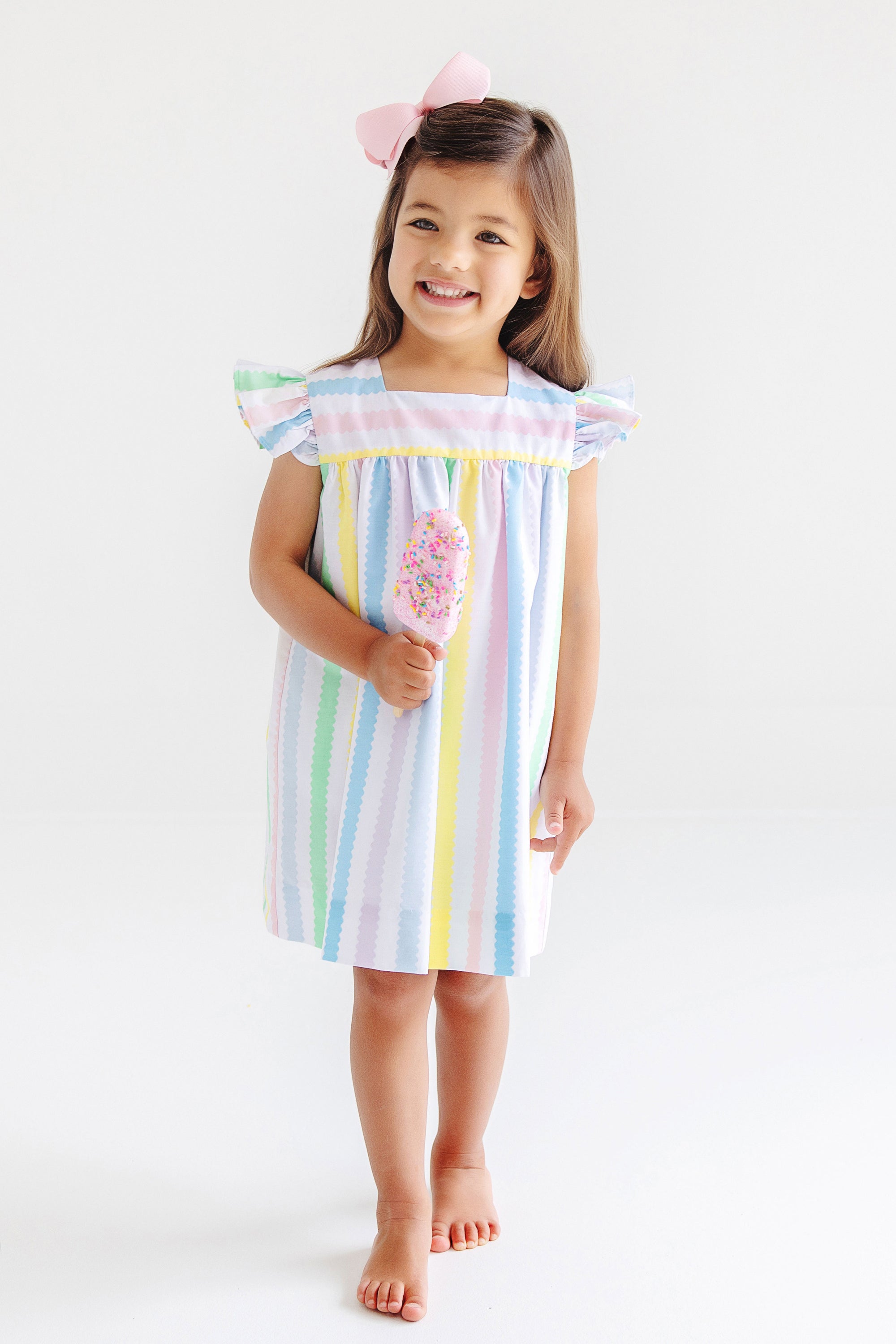 Rosemary Ruffle Dress Wellington Wiggle Stripe with Pier Party Pink