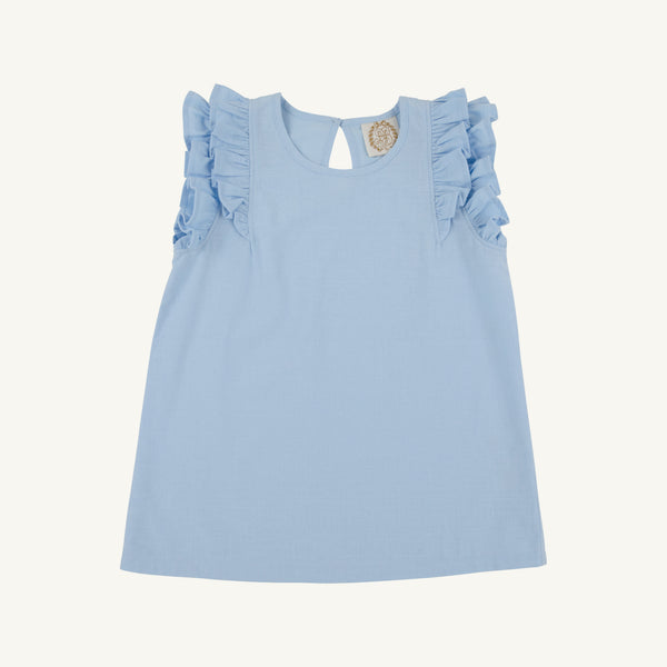 Ruehling Ruffle Top (Linen) - Beale Street Blue