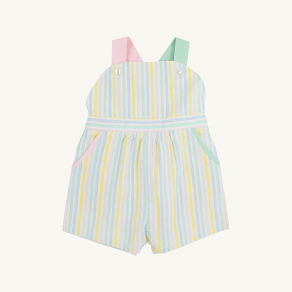 Ruthie Romper - Siesta Key Seersucker with Palm Beach Pink and Sea Island Seafoam