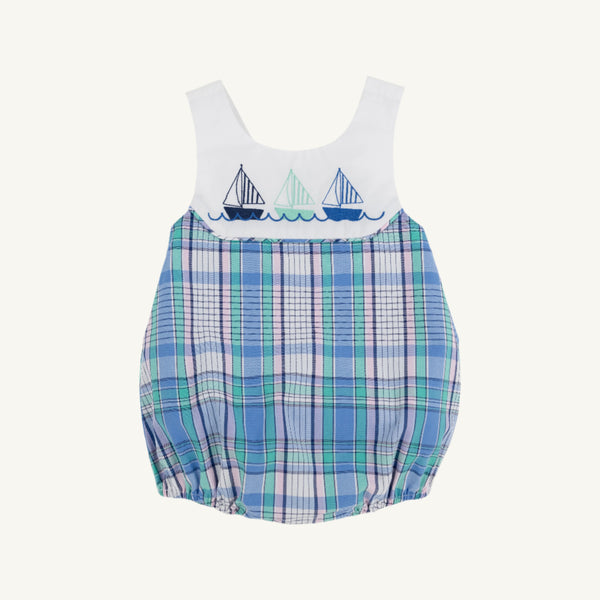 Sandler Sunsuit - Lauderdale Pier Plaid with Worth Avenue White & Sailboat Appliques