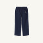 Sheffield Pants - Nantucket Navy with Keeneland Khaki Stork in cotton twill, featuring an elastic waist and a single back pocket with an embroidered white stork.