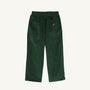 The Beaufort Bonnet Company Sheffield Pants in Grier Green Corduroy, featuring an elastic waistband and a small back pocket with a Gray Bay Brown stork embroidery, are perfect for fall activities and shown on a plain white background.