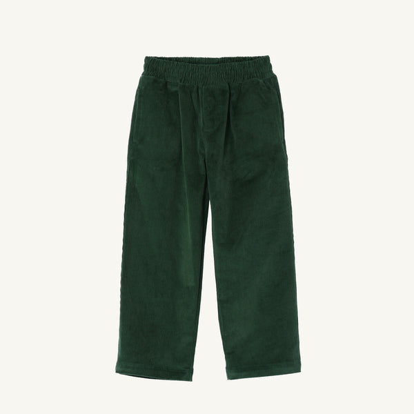 The Sheffield Pants by The Beaufort Bonnet Company feature Grier Green corduroy with a Gray Bay Brown Stork detail, an elastic waistband, and straight legs—perfect for fall activities. Shown here on a plain white background.