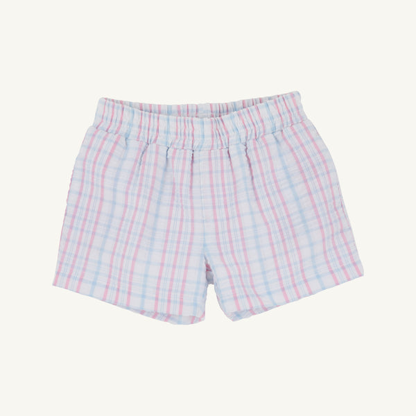 Sheffield Shorts - Beale Street Blue and Hamptons Hot Pink Sewanee Seersucker with Beale Street Blue Stork