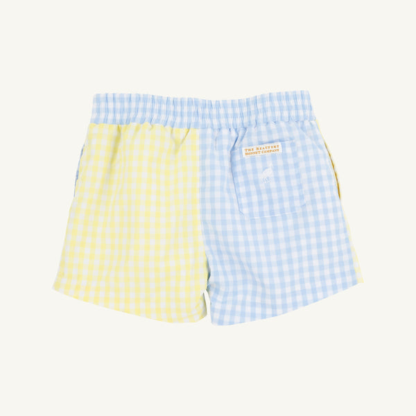 Sheffield Shorts - Buckhead Blue Gingham and Lake Worth Yellow Gingham with Worth Avenue White Stork