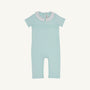 Short Sleeve Samuel Smocked Romper - Sea Island Seafoam with Worth Avenue White