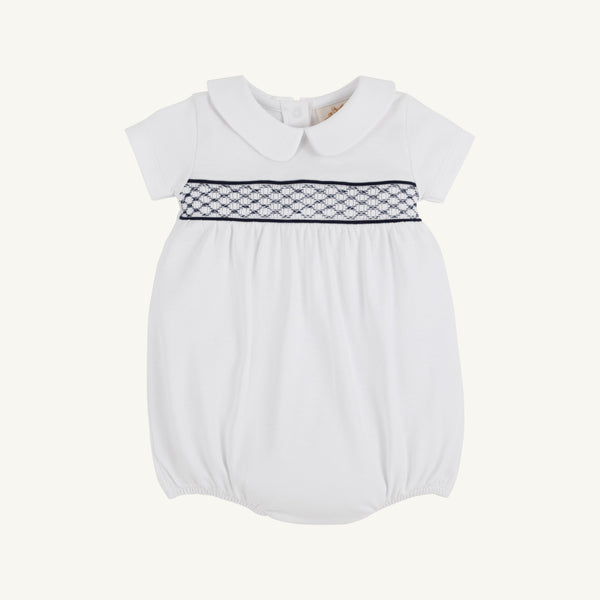Short Sleeve Banbury Bubble - Worth Avenue White with Nantucket Navy Smocking