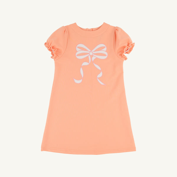 Short Sleeve Eliza's Applique Dress - Seashore Sherbet with Palmetto Pearl & Sandpearl PInk Bow