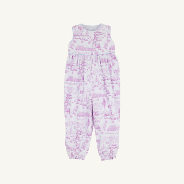Sleeveless Rebecca Romper - Lavender and Lambs with Beale Street Blue