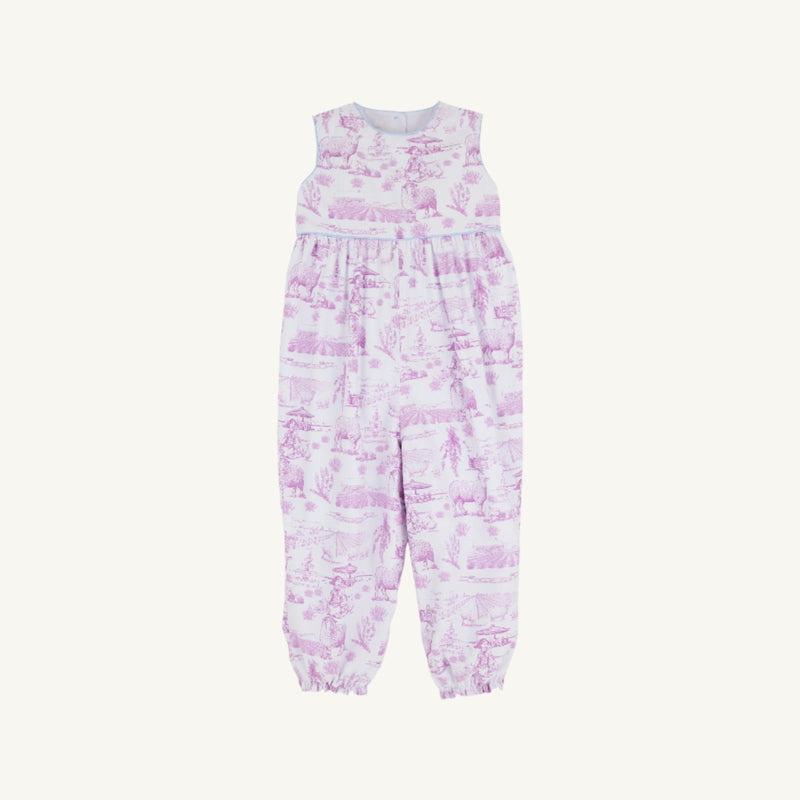 Sleeveless Rebecca Romper - Lavender and Lambs with Beale Street Blue