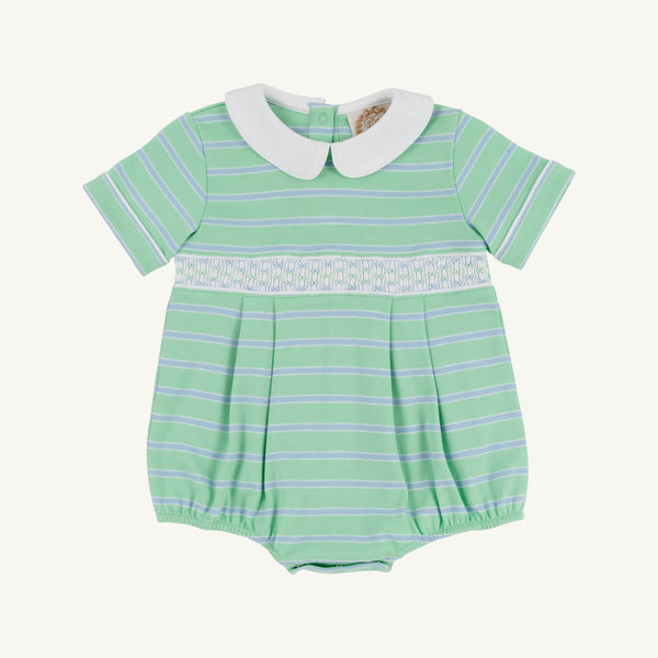 Smocked Bradford Bubble - Grace Bay Green, Beale Street Blue, & Worth Avenue White Stripe with Worth Avenue White Smocking