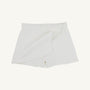 Stella Skort - Quilted Palmetto Pearl by The Beaufort Bonnet Company: This white quilted skort showcases a wrap-front design with a subtle diamond pattern and a fitted waistband, bringing together comfort and modern elegance in a chic girls’ skirt shorts style. Displayed against a plain white background.