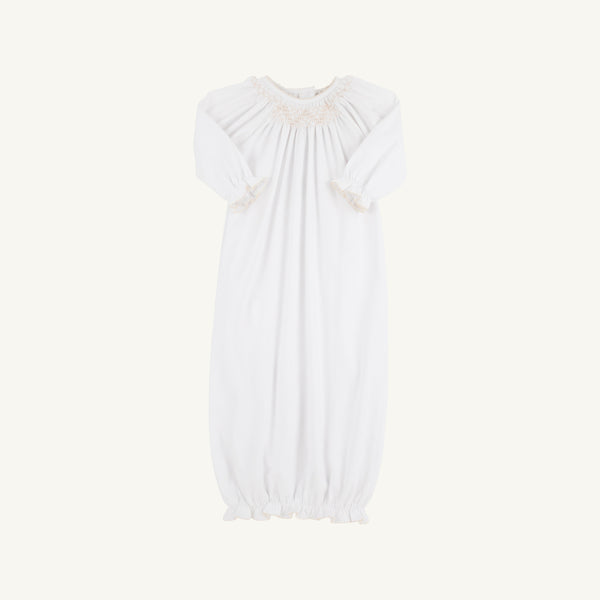 Sweetly Smocked Greeting Gown (Unisex) - Worth Avenue White with Palmetto Pearl