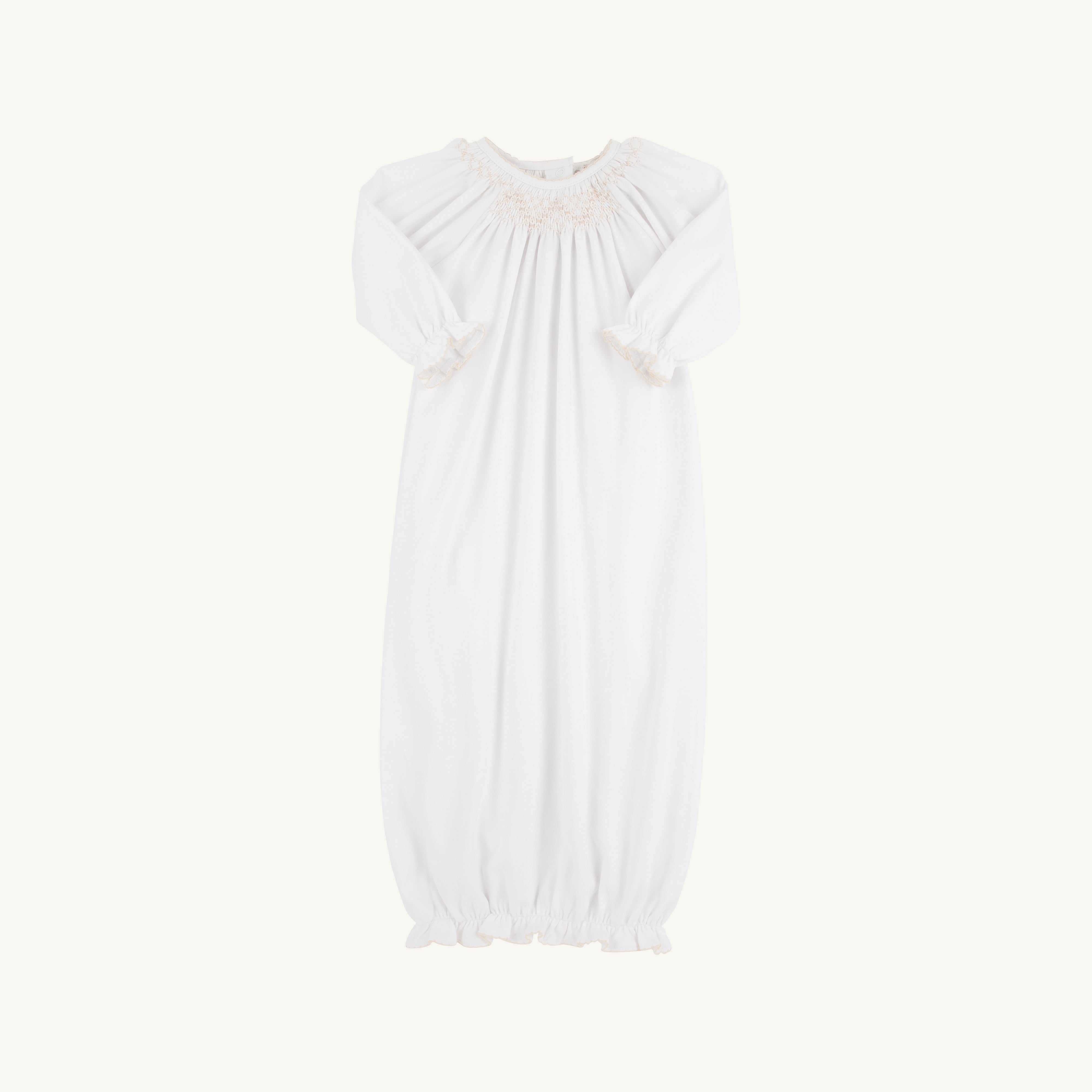 Sweetly Smocked Greeting Gown (Unisex) - Worth Avenue White with Palmetto Pearl
