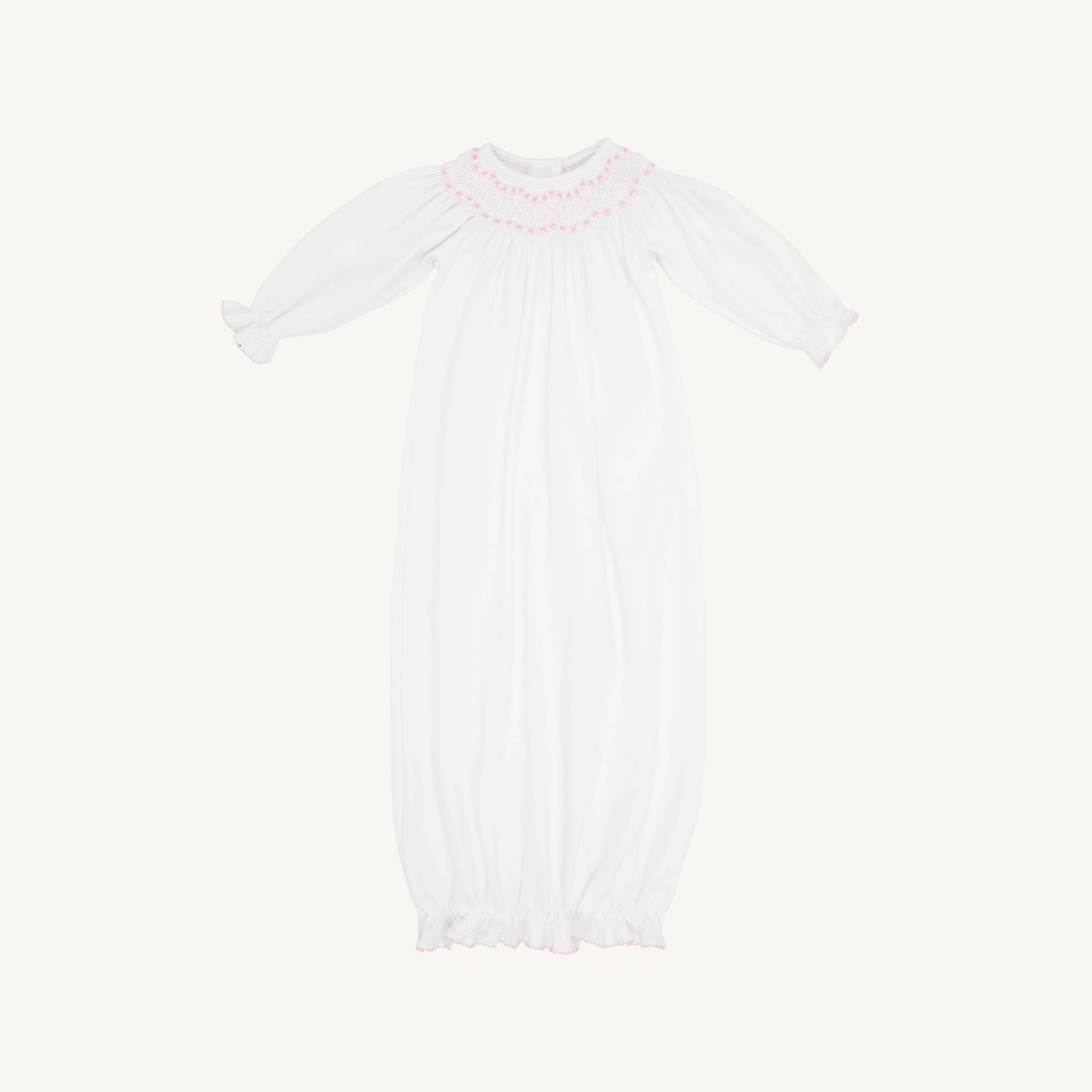 Sweetly Smocked Greeting Gown Worth Avenue White with Palm Beach Pin