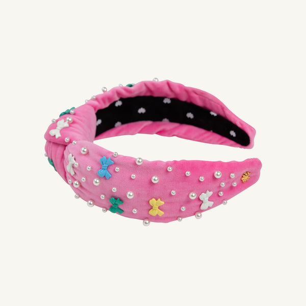 T.B.B.C. x Lele Sadoughi Knotted Headband (Women) - Hamptons Hot Pink Velveteen with Bow Charms