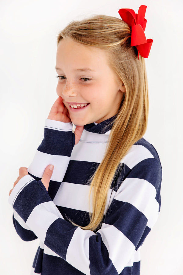 Prepletic™ Finley Funnel Dress - Nantucket Navy Rugby Stripe