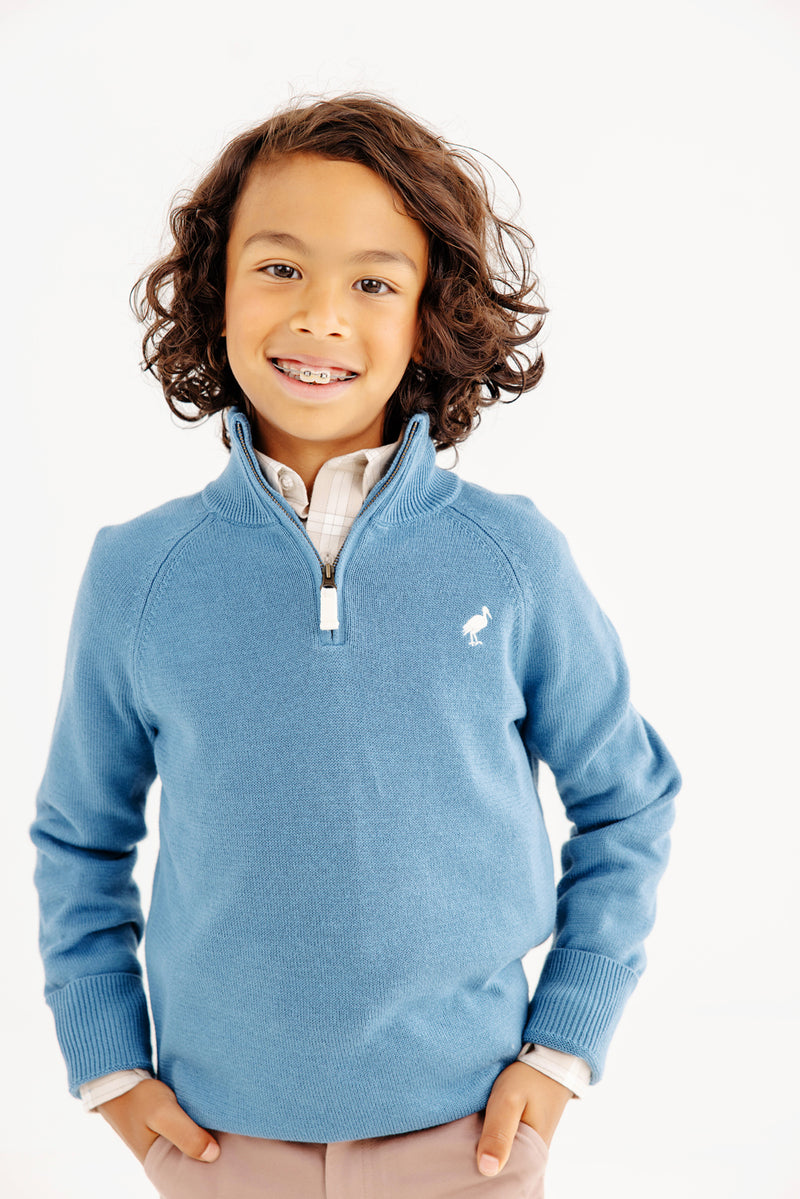 Hayden Half Zip Sweater - Barnsley Blue with Palmetto Pearl Stork