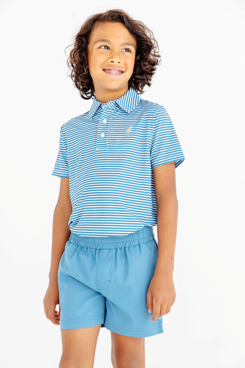 Prepletic™ Prim & Proper Polo - Sumner County Stripe (Barnsley Blue) with Keeneland Khaki Stork