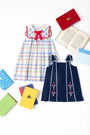 Sleeveless Stewart's Square Collar Dress - Wellington Windowpane with Richmond Red