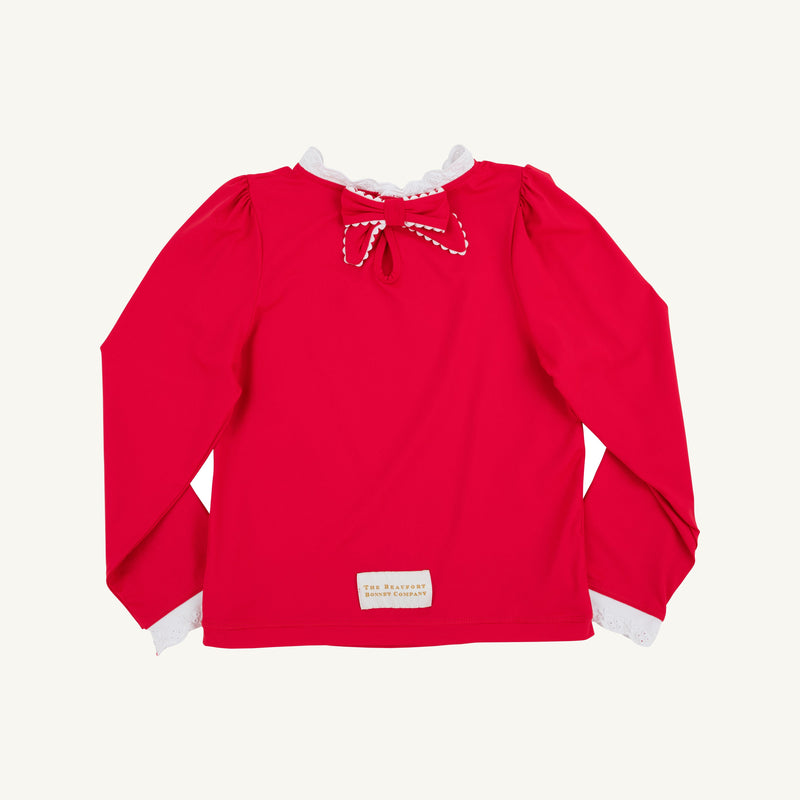 Winnie's Wave Spotter Swim Shirt (UPF 35+) - Richmond Red with Worth Avenue White Stork & Richmond Red Bow