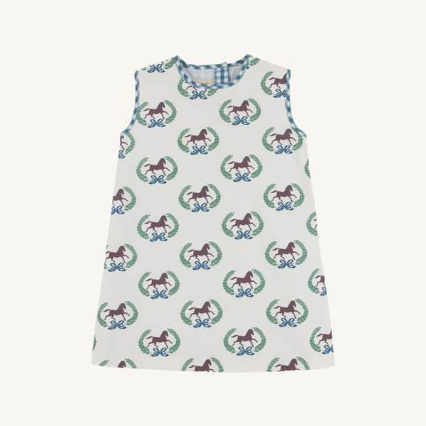 Annie Apron Dress - Highland Horses with Barnsley Blue Gingham