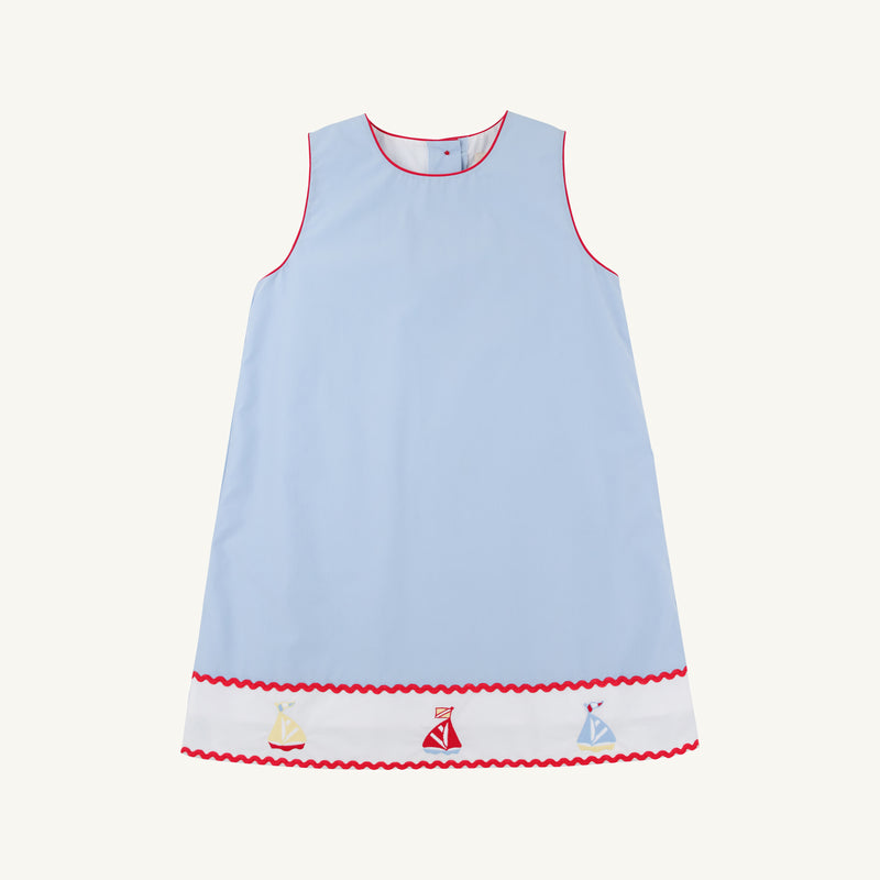 Annie Apron Dress - Beale Street Blue with Worth Avenue White and Sailboats